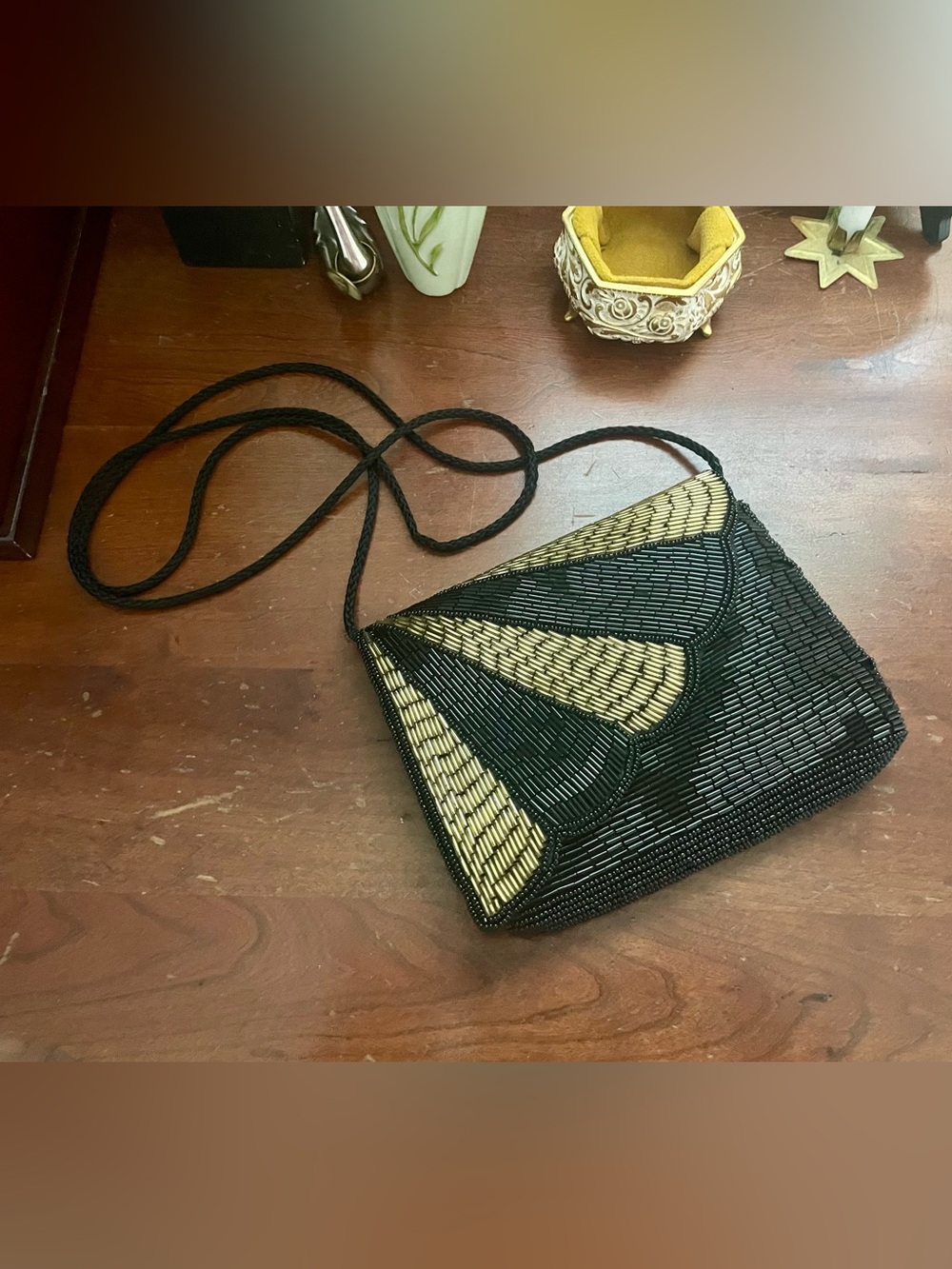 Vintage Black and Gold beaded art deco purse